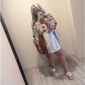 Free people embroidered starlight mini dress tunic linen size S white dress